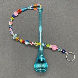 Handmade Beaded Suncatcher - Multicolored - Turquoise Glass Bulb - Hanging Decor